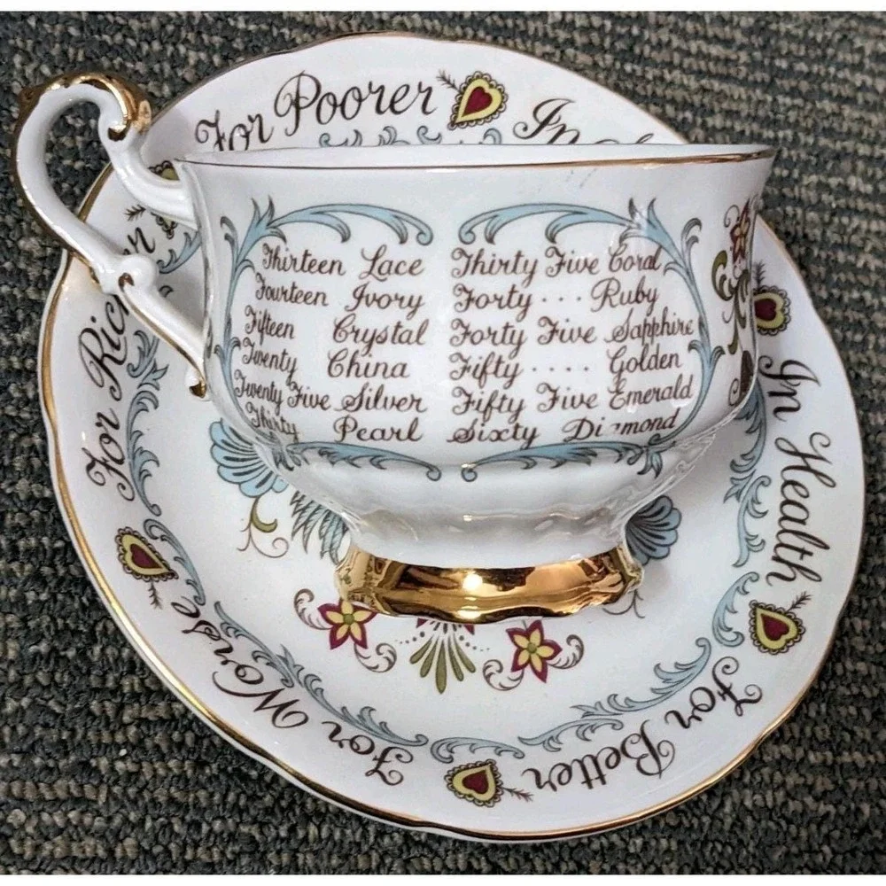 Paragon HAPPY ANNIVERSARY Teacup &‎ Saucer Fine Bone China England Wedding Gift
